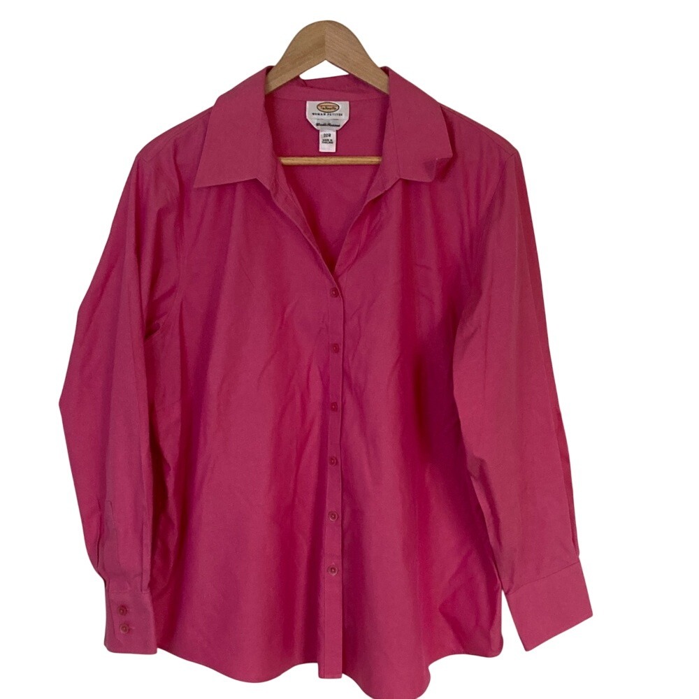 Talbots Womens Wrinkle Resistant‎ Bright Pink Button-Up Shirt Size 20W Classic